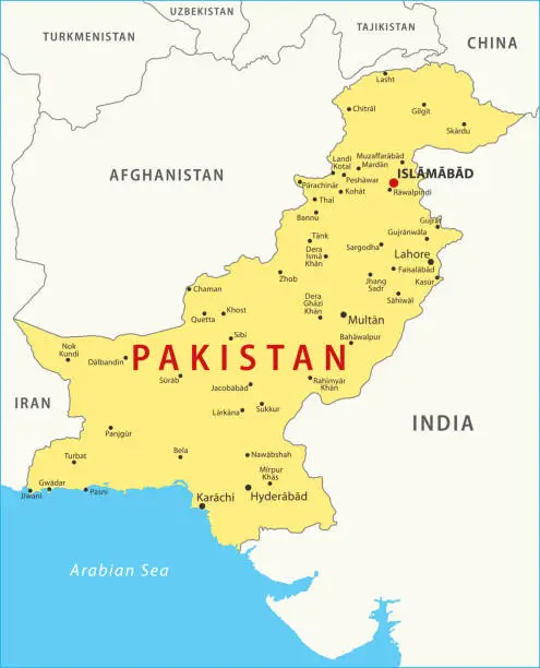 Vector illustration of Pakistan Map. Vector colored map of Pakistan