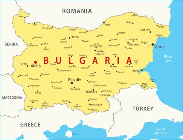 Vector illustration of Bulgaria Map. Vector colored map of Bulgaria