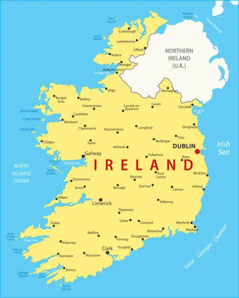 Vector illustration of Ireland Map. Vector colored map of Ireland