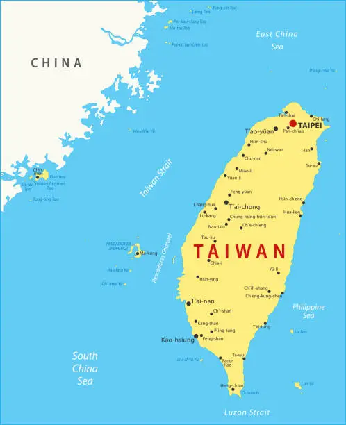 Vector illustration of Taiwan Map. Vector colored map of Taiwan