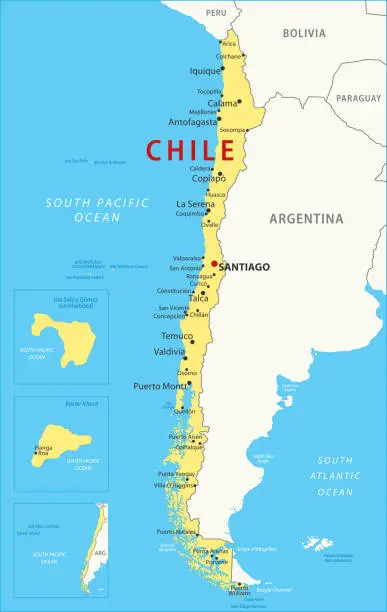 Vector illustration of Chile Map. Vector colored map of Chile