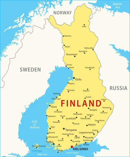 Vector illustration of Finland Map. Vector colored map of Finland