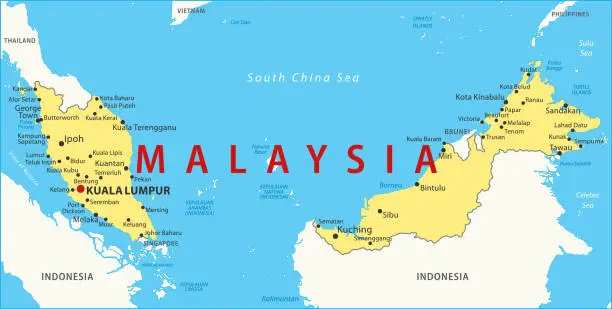 Vector illustration of Malaysia Map. Vector colored map of Malaysia