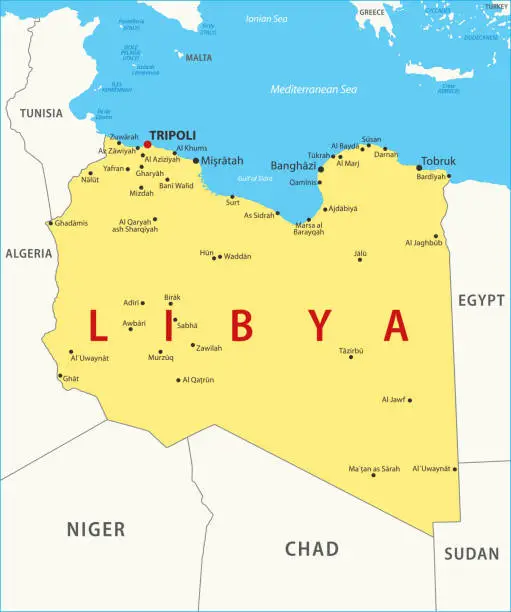 Vector illustration of Libya Map. Vector colored map of Libya