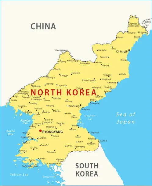 Vector illustration of North Korea Map. Vector colored map of North Korea