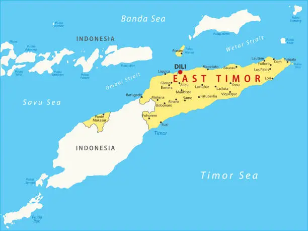 Vector illustration of East Timor Map. Vector colored map of East Timor