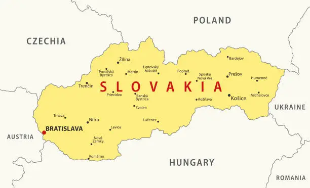 Vector illustration of Slovakia Map. Vector colored map of Slovakia