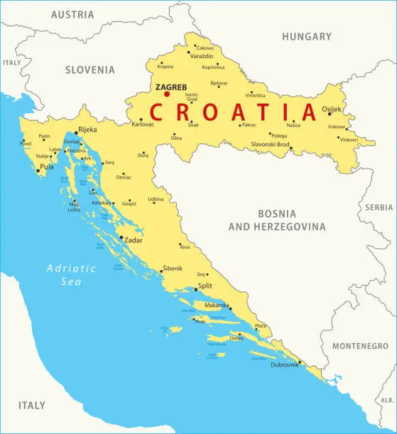 Vector illustration of Croatia Map. Vector colored map of Croatia