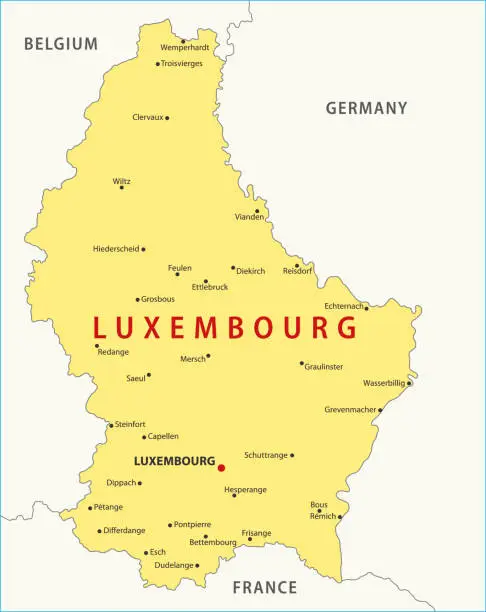 Vector illustration of Luxembourg Map. Vector colored map of Luxembourg