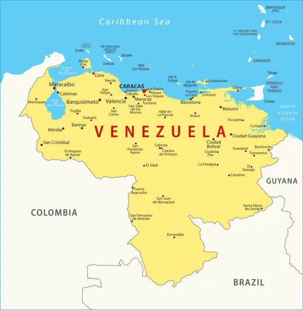 Vector illustration of Venezuela Map. Vector colored map of Venezuela