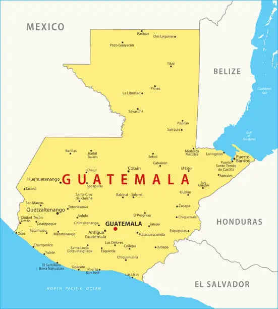 Vector illustration of Guatemala Map. Vector colored map of Guatemala