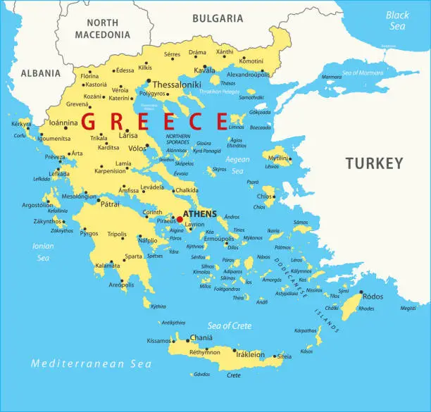 Vector illustration of Greece Map. Vector colored map of Greece