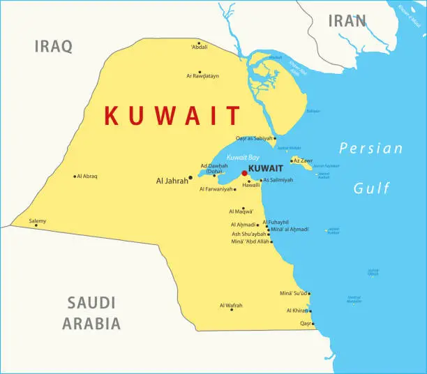 Vector illustration of Kuwait Map. Vector colored map of Kuwait