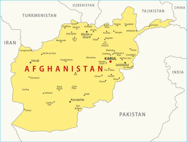 Vector illustration of Afghanistan Map. Vector colored map of Afghanistan