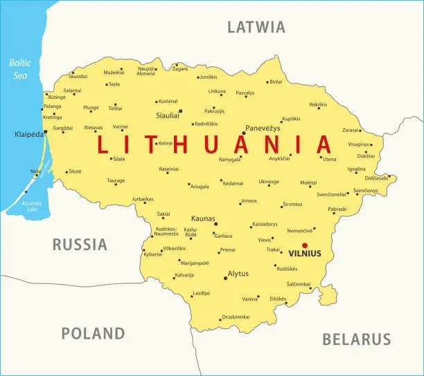 Vector illustration of Lithuania Map. Vector colored map of Lithuania