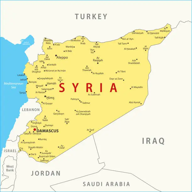 Vector illustration of Syria Map. Vector colored map of Syria