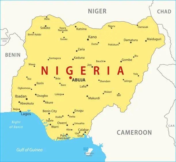 Vector illustration of Nigeria Map. Vector colored map of Nigeria