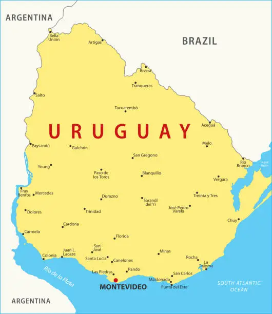 Vector illustration of Uruguay Map. Vector colored map of Uruguay