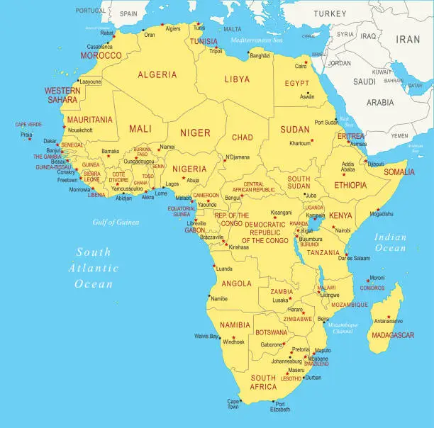 Vector illustration of Africa Map. Vector colored map of Africa