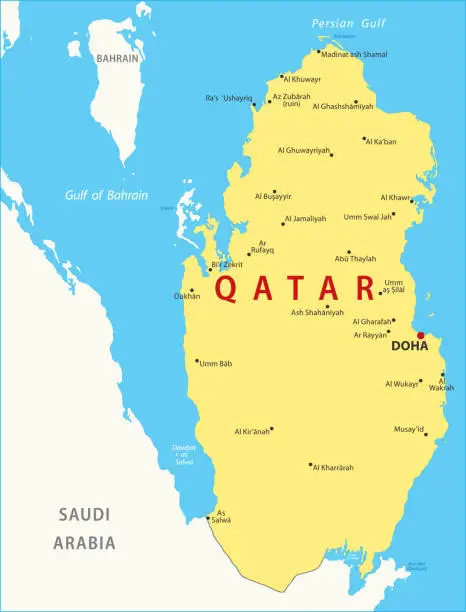 Vector illustration of Qatar Map. Vector colored map of Qatar
