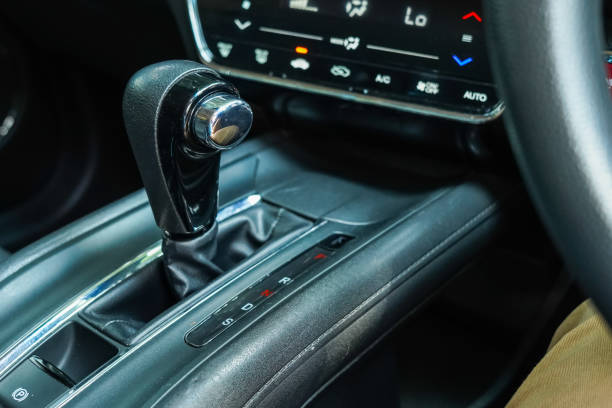 istock Automatic transmission gearshift stick, Close up of the automatic gearbox lever, black interior car 1903387611