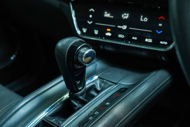 istock Automatic transmission gearshift stick, Close up of the automatic gearbox lever, black interior car 1903387619