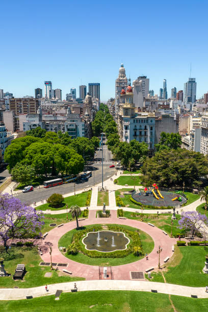 beautiful aerial view of the argentina flag waving, the palace of the argentine national congress, in the city of buenos aires, argentina - argentina buenos aires palermo buenos aires south america photos et images de collection