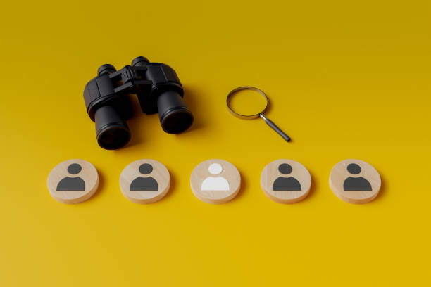 istock Concept background for finding talent with binoculars and magnifying glass for recruitment, 3d rendering 1903440114