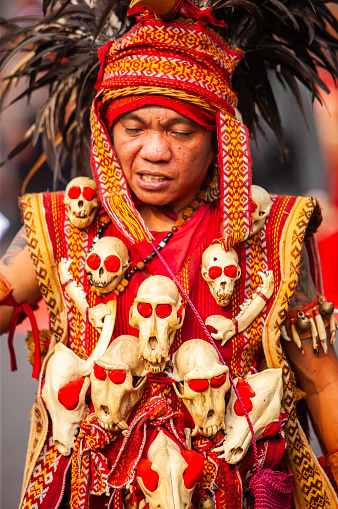 Kabasaran dance performance at the Asia Africa Carnival in Bandung City. Kabasaran Dance is a traditional war dance from Minahasa, North Sulawesi, Indonesia.