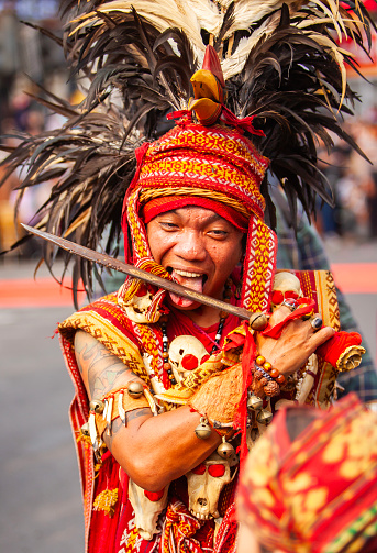 Kabasaran dance performance at the Asia Africa Carnival in Bandung City. Kabasaran Dance is a traditional war dance from Minahasa, North Sulawesi, Indonesia.