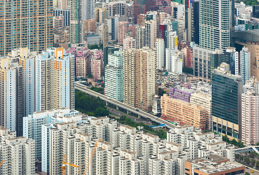 Aerial view of downtown district of Hong Kong City