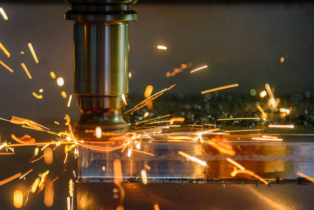istock The burning chip from wear cutting tools on CNC milling machine. 1903558113