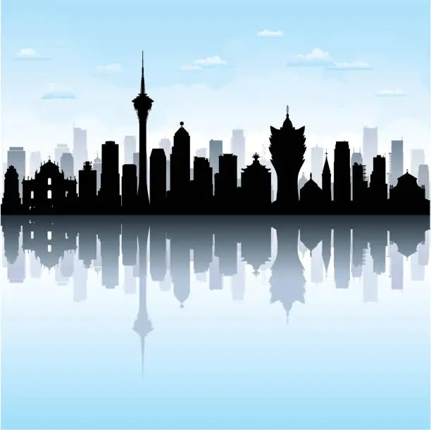 Vector illustration of Macao Skyline Silhouette (All Buildings Are Complete and Moveable)