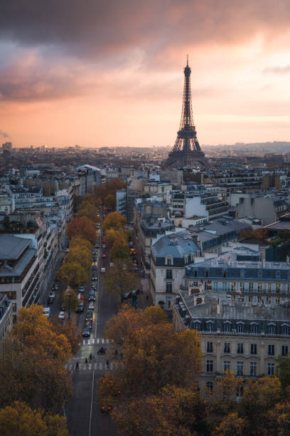 istock Sunset view of Paris and road leading to Eiffel Tower 1903602147