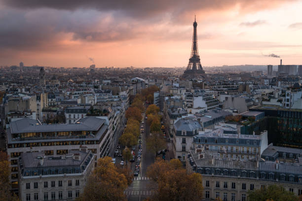 istock Paris scene at sunset with Eiffel Tower and colorful sky 1903602148