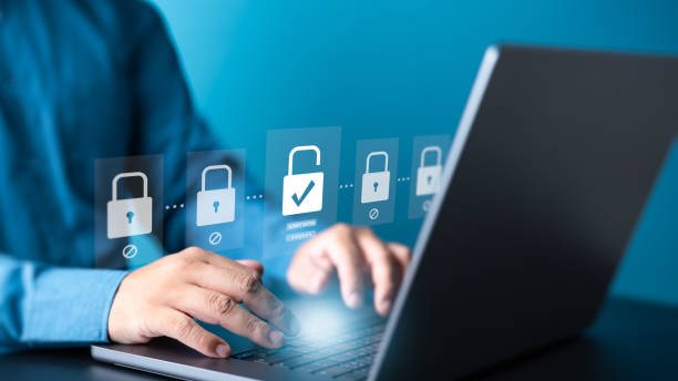 istock Cybersecurity awareness. People use laptop with padlock icons for secure internet network access, protect financial data transactions from cyber attack, user privacy information security encryption. 1903697644