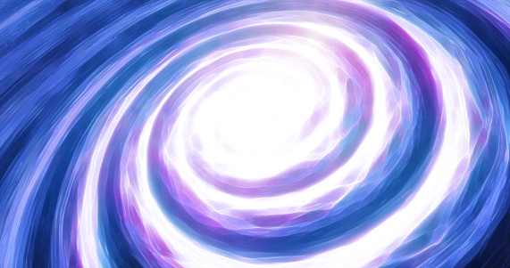 Abstract blue swirling twisted vortex energy magical cosmic galactic bright glowing spinning tunnel made of lines, background.