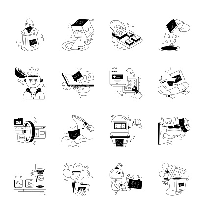 Pack Of Web Programming Doodle Mini Illustrations Stock Illustration ...