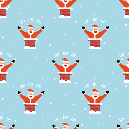 Santa Claus in the chimney. Seamless Christmas pattern