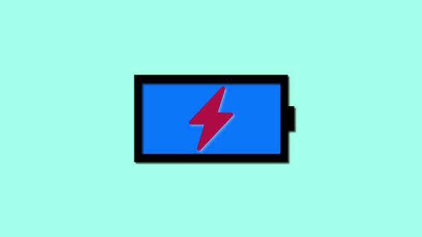 istock Battery icon with a charging symbol on a blue screen animated green background. 1903920542