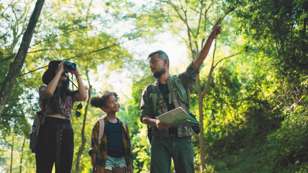istock Father and young daughter trail hiking study nature. 1903926945