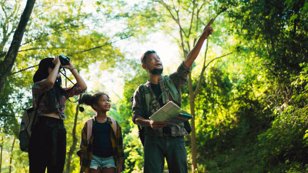 istock Father and young daughter trail hiking study nature. 1903926946