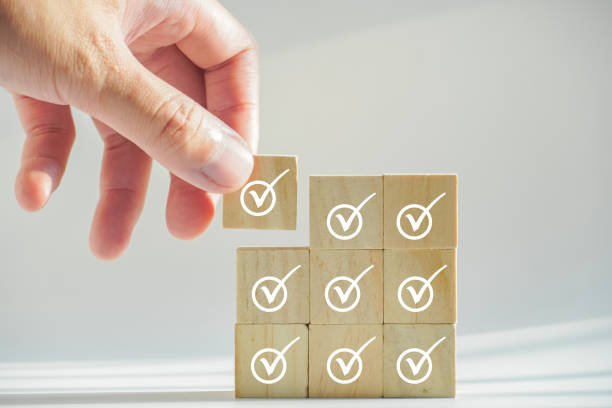 istock Correct mark select concept, check and correct mark in the woodblock. 1903929544