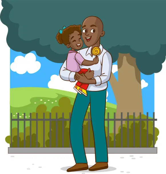 Vector illustration of Illustration of a Father and Daughter Hugging in the Park Together