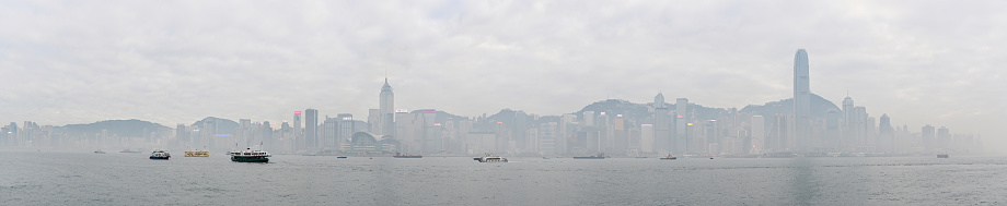 Panorama of Hong Kong harbour with Foggy and Low visibility