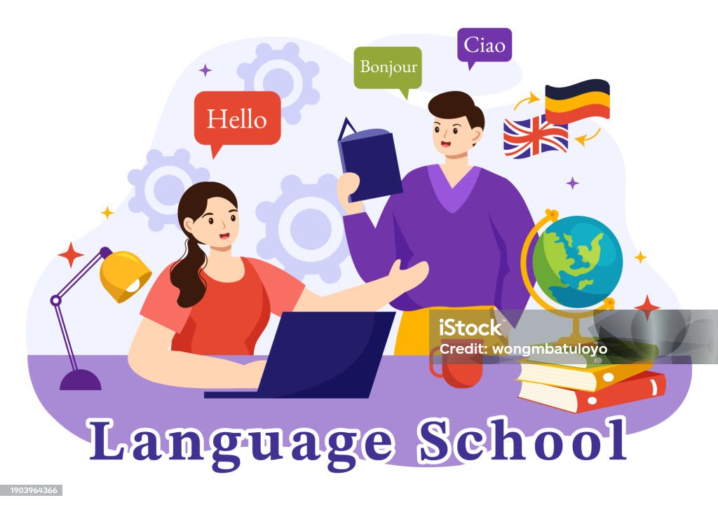 Learning Language Image Collage Language School Vector Illustration Of Online Learning Courses Training ...