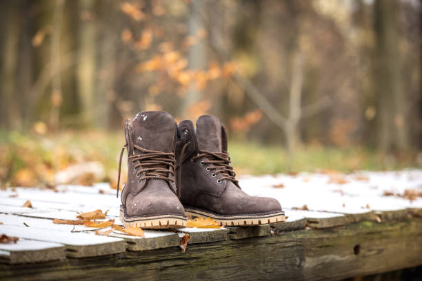 istock Leather hiking boot. Waterproof ankle shoes for outdoor activity 1903975334