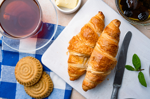 Croissants and breakfast items on the table