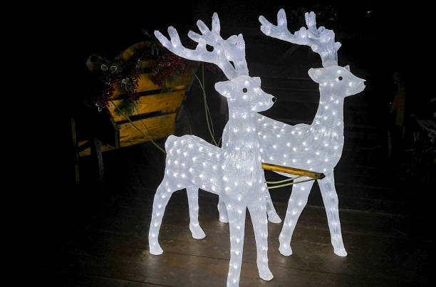 istock Two glowing deer with a cart in the backyard 1903997709