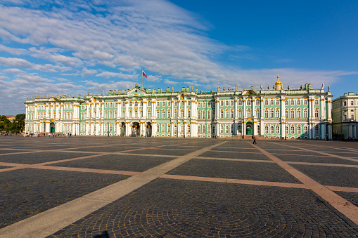 Saint Petersburg, Russia - August 2019: Winter Palace (State Hermitage museum) on Palace square in Saint Petersburg